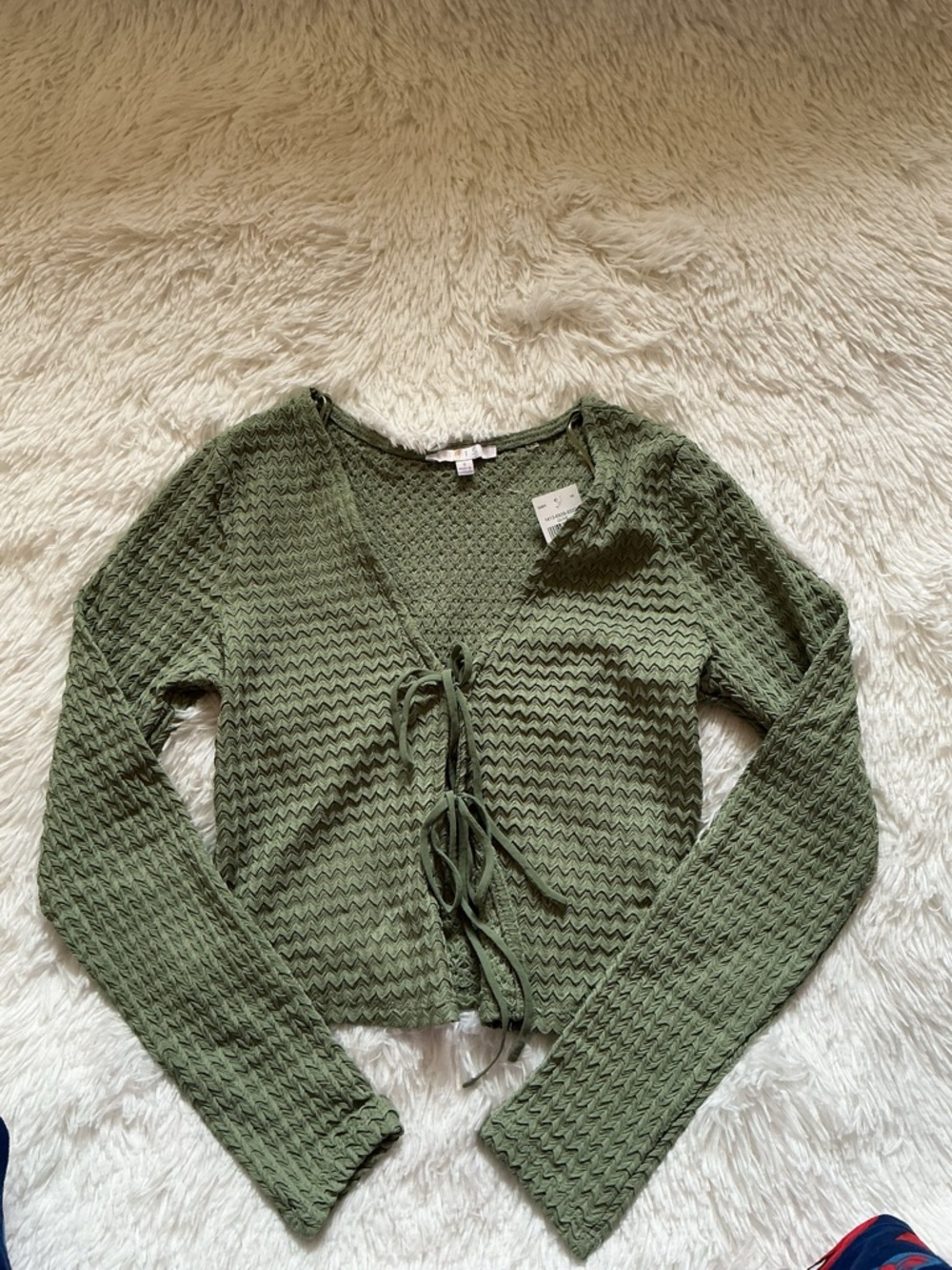 Iris Olive Green Knit Tie-Front Long Sleeve Shirt and Bottom Flare Pants Set